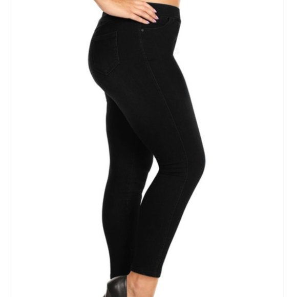 High Waist Skinny Denim Jeggings - Plus (1X, 2X, 3X) - Classic Black - Picture 2 of 3